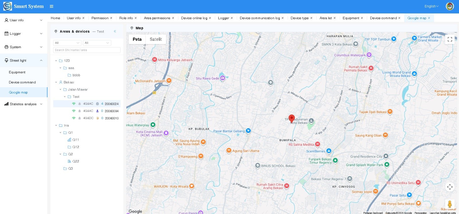 Google Map Smart System DC PJUTS untuk monitoring titik PJU tenaga surya